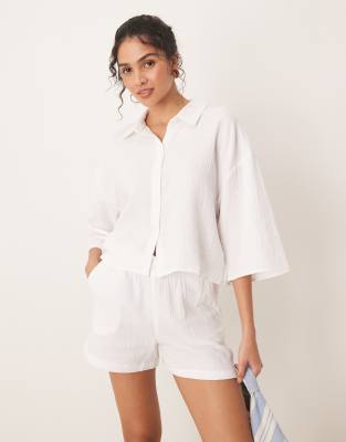 JDY JDY cropped cheesecloth shirt co-ord in white