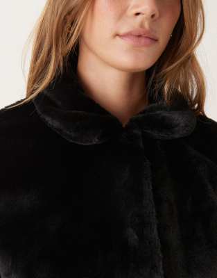 Jdy Cropped Collared Faux Fur Coat In Black