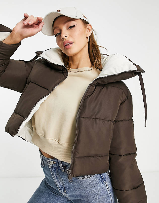 JDY - cropped contrast padded jacket in chocolate