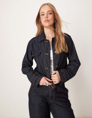 cropped denim jacket in dark blue - part of a set