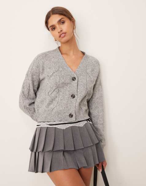 JDY - Cropped gebreid vest met kabels in grijs - view 1