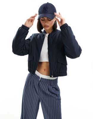 cropped padded bomber jacket in navy