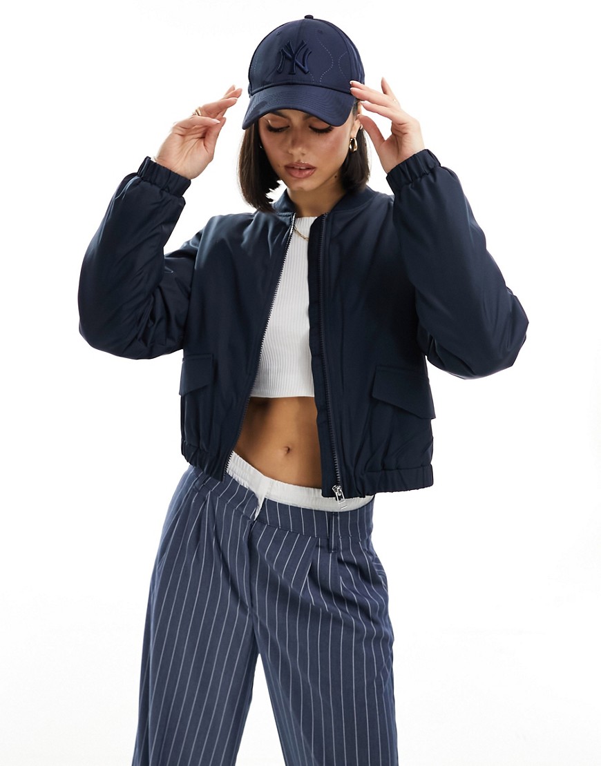 JDY cropped padded bomber jacket in navy