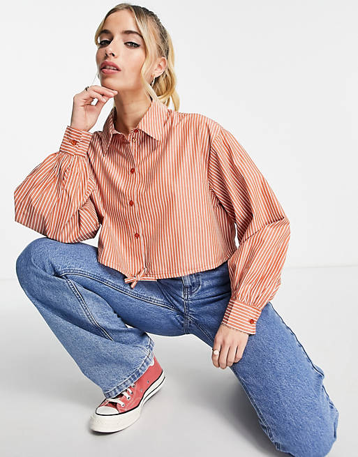  Shirts & Blouses/JDY cropped shirt with tie waist in orange stripe 
