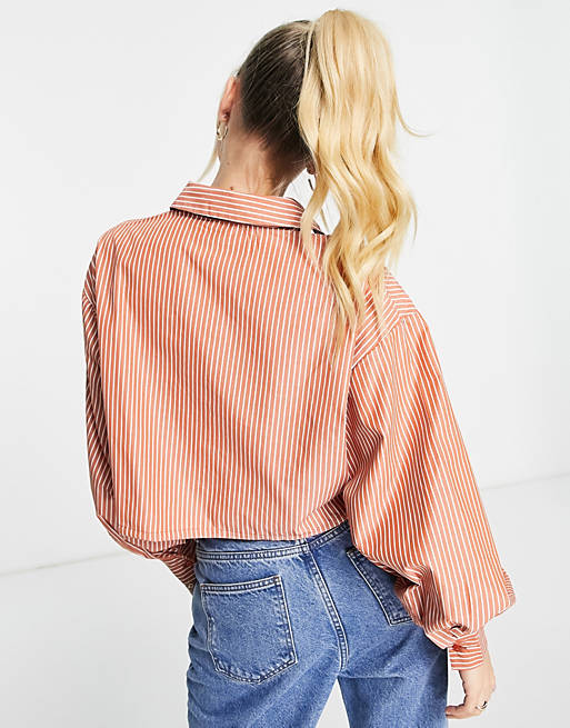  Shirts & Blouses/JDY cropped shirt with tie waist in orange stripe 