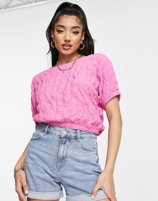 JDY cropped textured blouse in bright pink