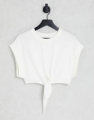 JDY cropped tie front t-shirt in white