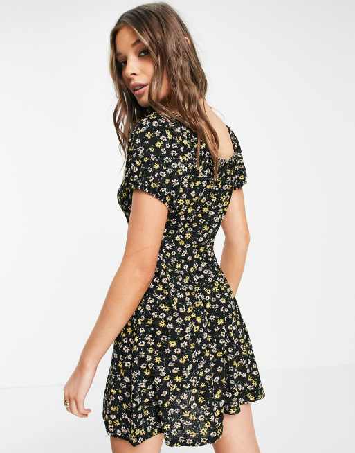 JDY – Czarna sukienka mini w stylu milk maid w stokrotki, 2 z 4