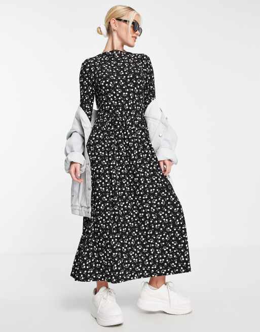 JDY – Czarna sukienka maxi w drobne kwiatki