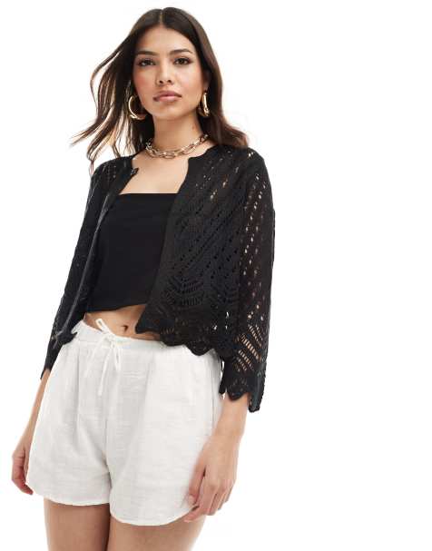 JDY knitted 3/4 length sleeve cardigan in black
