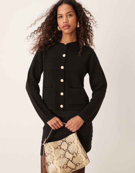 JDY o-neck button cardigan in black