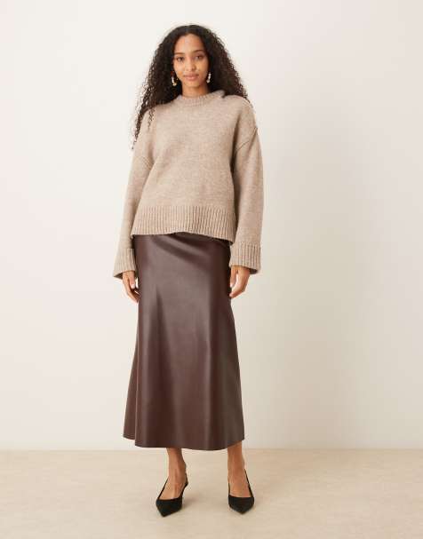 JDY faux leather midaxi skirt in chocolate brown