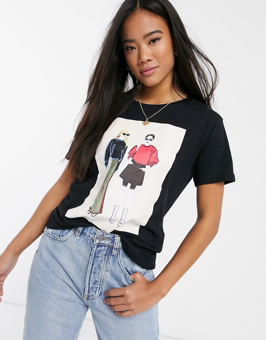 JDY – Danni – Kortärmad t-shirt med grafiskt mösnter-Svart