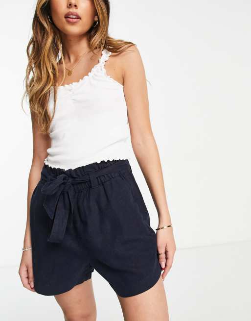 JDY - Darling - Pantaloncini a vita alta in lino blu navy