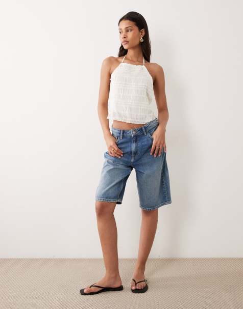 JDY - Denim bermudashorts met halfhoge taille in middenblauw - view 1