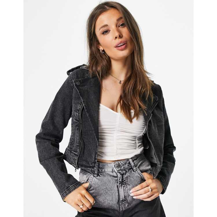 Black denim 2025 biker jacket womens