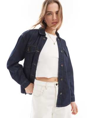 JDY denim jacket in dark wash-Navy