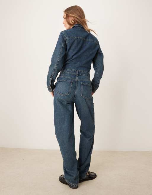JDY - Denim jumpsuit met lange mouwen in mid-wash blauw, 2 van 4
