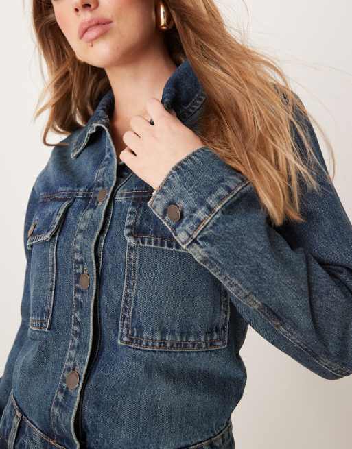 JDY - Denim jumpsuit met lange mouwen in mid-wash blauw, 4 van 4