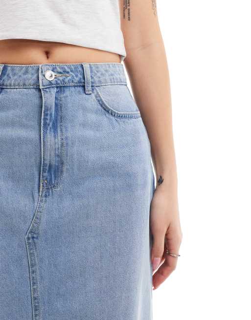 JDY - Denim maxi rok met split aan de voorkant in lichte wassing blauw, 4 van 5