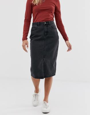 dark denim midi skirt