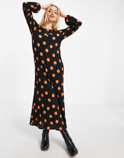 JDY - Dexter Svan - Vestito midi a maniche lunghe nero con motivo stampato