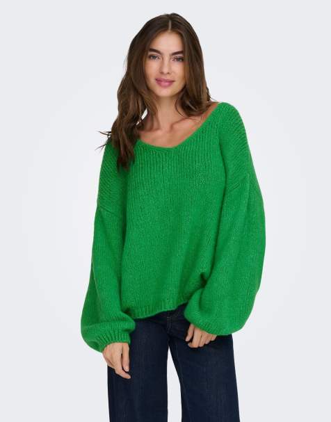 JDY Dinea long sleeve reversible jumper in green - view 1