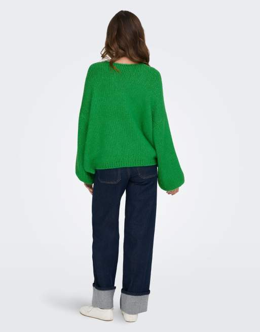 JDY Dinea long sleeve reversible jumper in green, 2 of 7