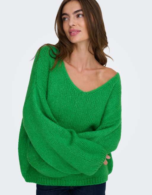 JDY Dinea long sleeve reversible jumper in green, 5 of 7