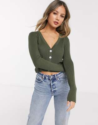 khaki cropped cardigan