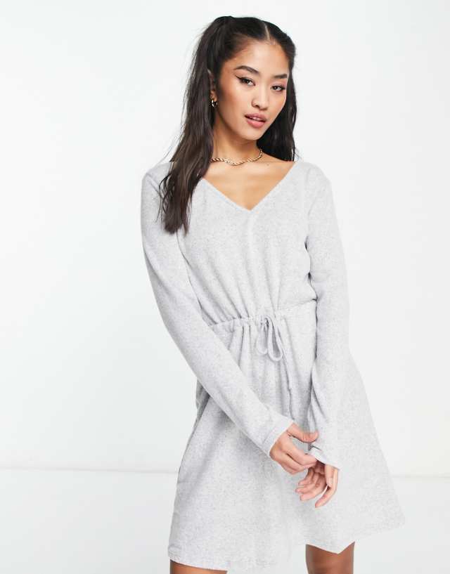 JDY donsy tie waist knit mini dress in gray