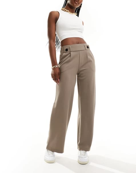 JDY high waisted crop wide fit tailored trousers in taupe