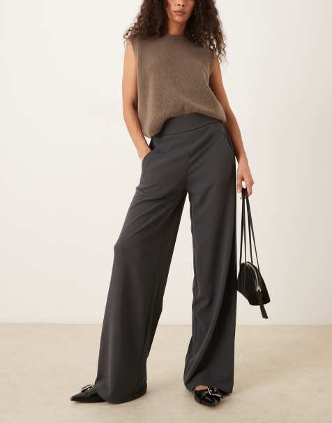 JDY wide leg tailored trousers in charcoal