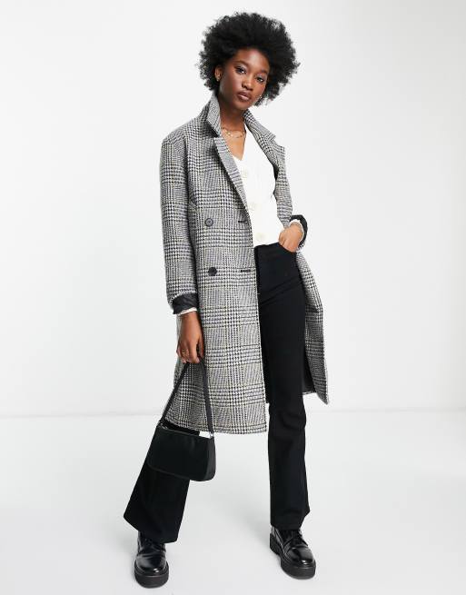 JDY double breasted coat in black & white check | ASOS