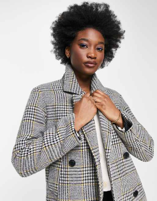 Black white check hot sale coat