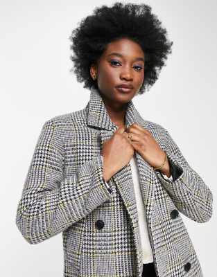 black white check coat