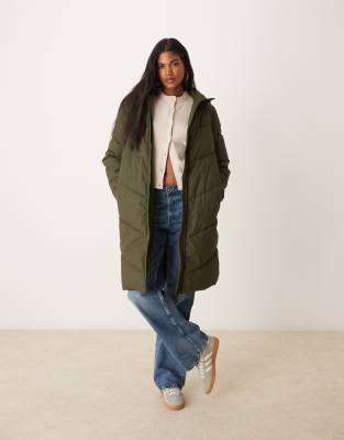 JDY - Doudoune longue et imperméable - Vert foncé