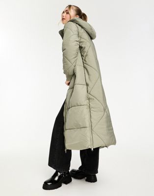 JDY longline padded coat in sage - ASOS Price Checker