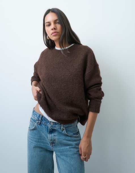 JDY drop shoulder knitted jumper in dark brown - view 1