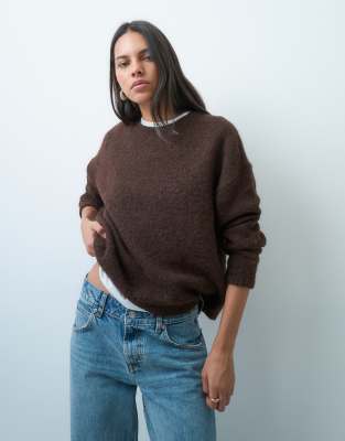 Jdy Drop Shoulder Knitted Sweater In Brown
