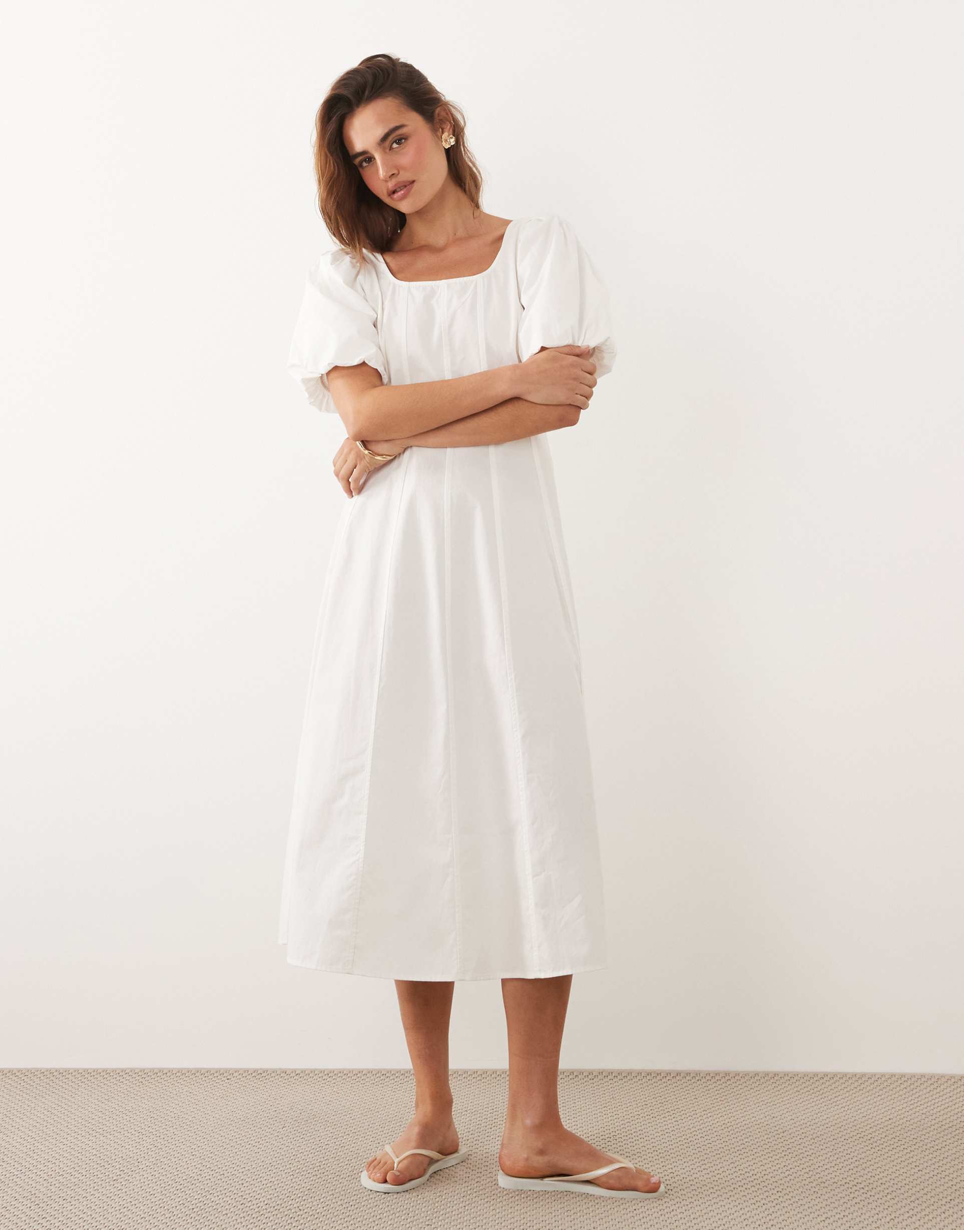 jdy drop waist midi dress in white