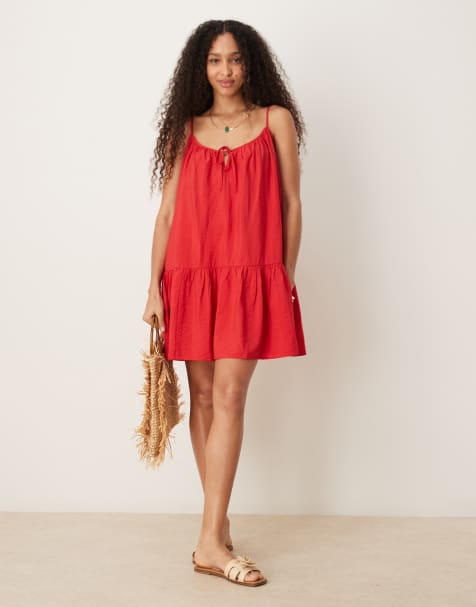 JDY dropped hem mini dress in red - view 1