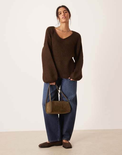 JDY – Dwustronny dzianinowy sweter oversize w czekoladowobrązowym kolorze , 2 z 4