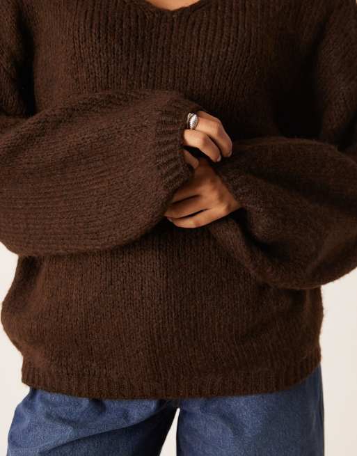 JDY – Dwustronny dzianinowy sweter oversize w czekoladowobrązowym kolorze , 3 z 4