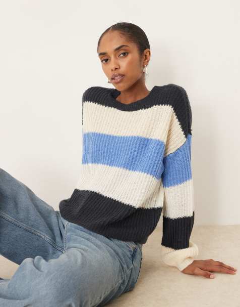 JDY knitted jumper in blue and cream stripe