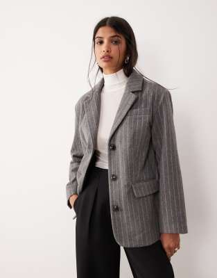 JDY - Eleganter Blazer in Grau mit Wollanteil und Nadelstreifen