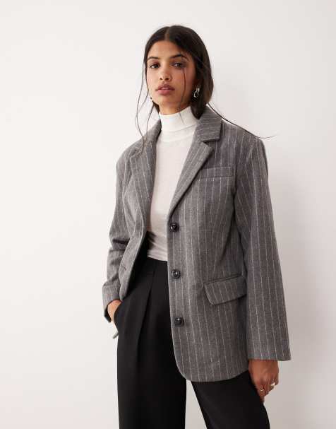JDY – Eleganter Blazer in Grau mit Wollanteil und Nadelstreifen - view 1