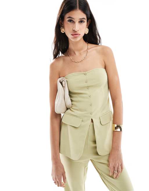 JDY – Eleganter, trägerloser Blazer in Salbeigrün, Kombiteil 