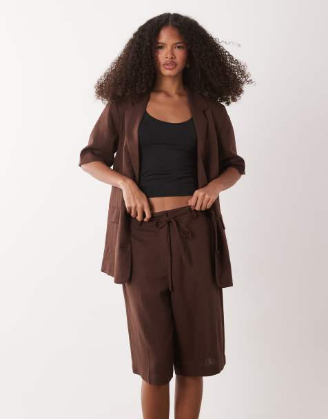 JDY – Elegantes Set aus Leinenmix in Braun, aus Bermuda-Shorts und kurzärmligem Blazer - view 1