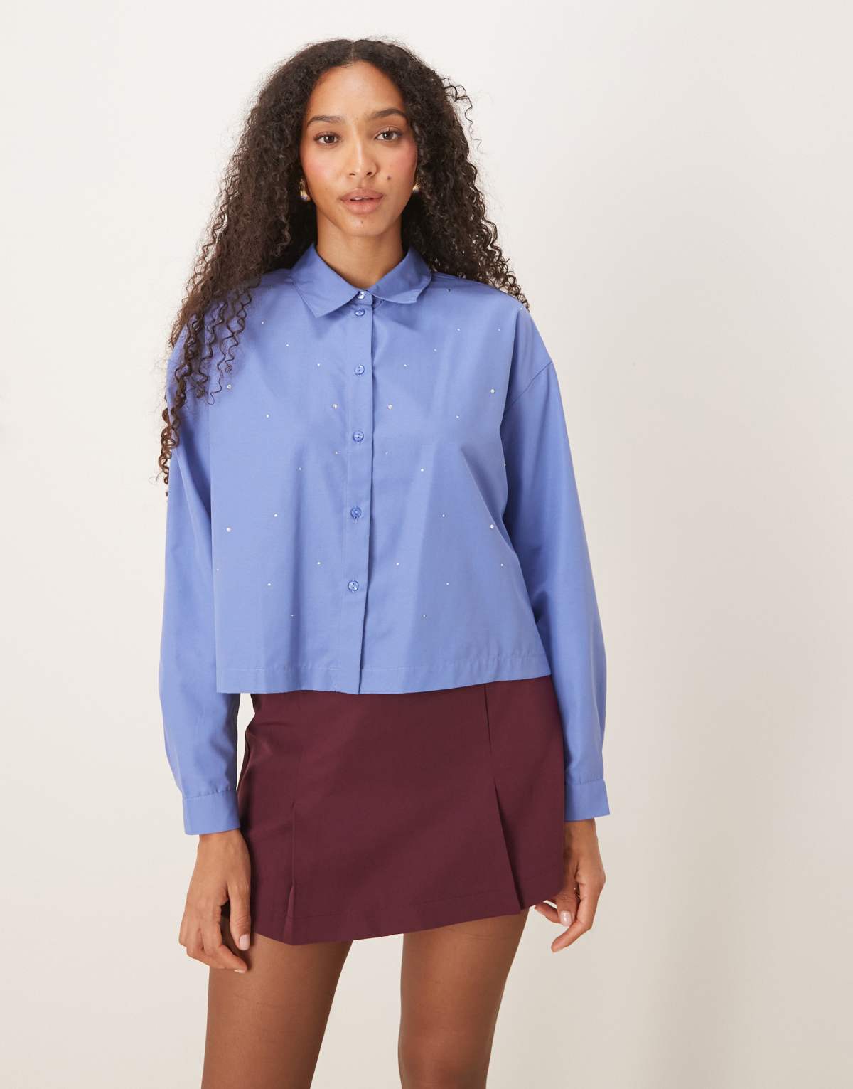 JDY embellished gem boxy shirt in blue